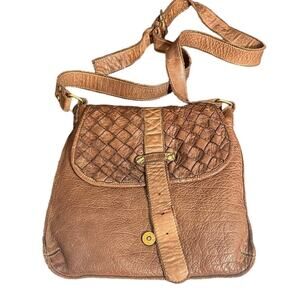 Civico 93 Taupe Crossbody Basket Weave Genuine‎ Leather Made In Italy BOHO